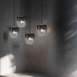 Modern Smoke Gray Gradient Glass Pendant Light LED Small Chandelier for Dining Room and Bedside