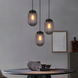 Modern Smoke Gray Pinecone Ribbed Glass Pendant Light Contemporary Single Bulb Hanging Ceiling Fixture