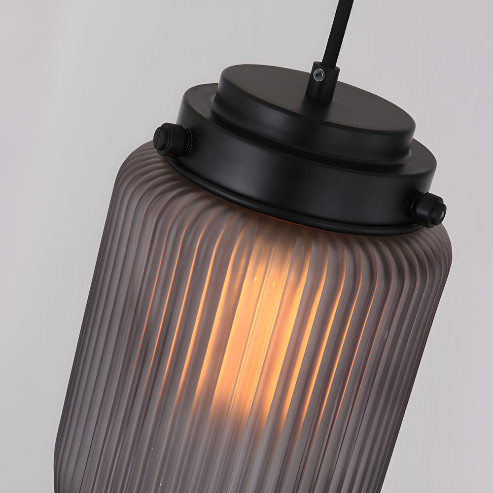 Modern Smoke Gray Pinecone Ribbed Glass Pendant Light Contemporary Single Bulb Hanging Ceiling Fixture