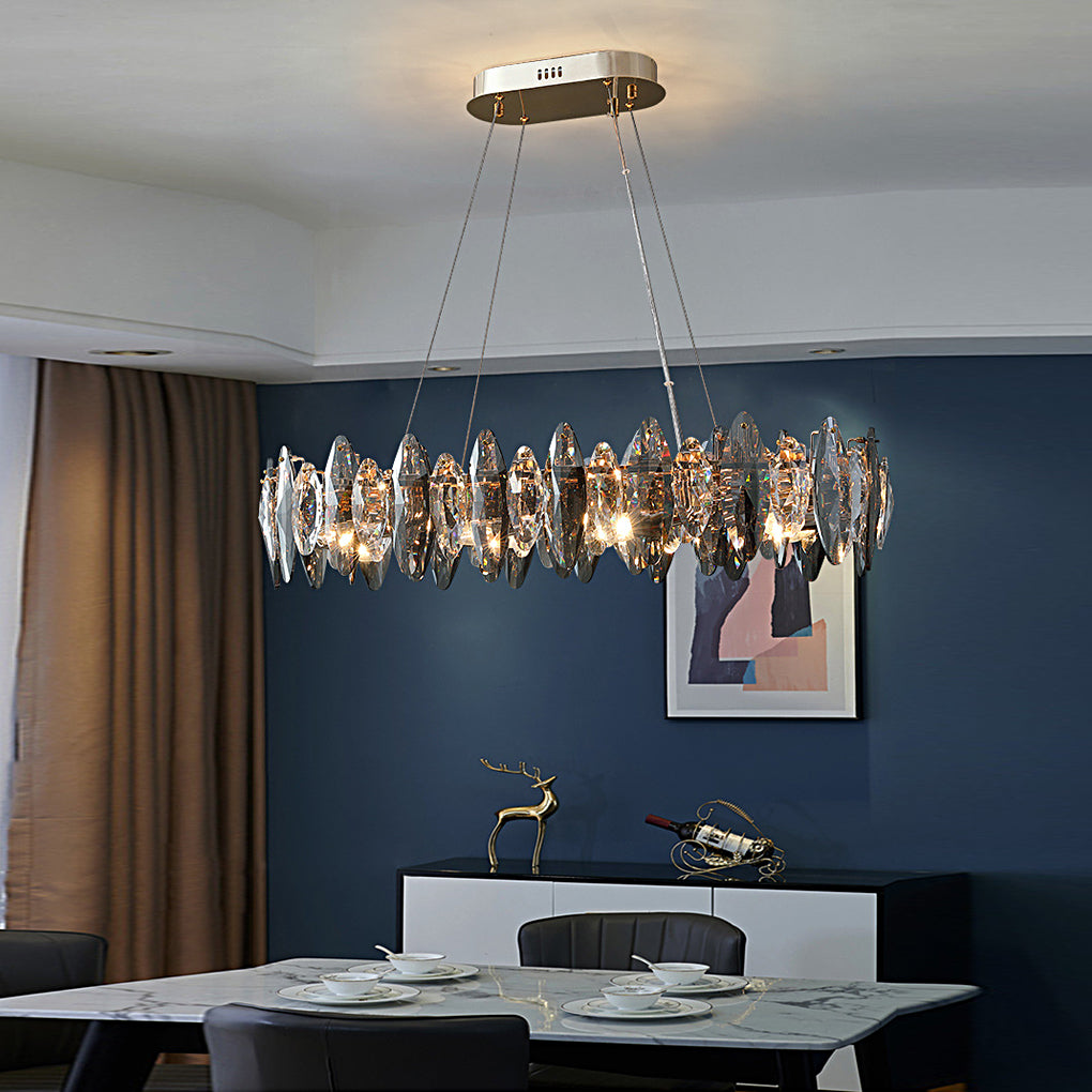 Modern Smoke Gray Round Crystal Chandelier Iron Luxury Pendant Lighting for Living and Dining Room
