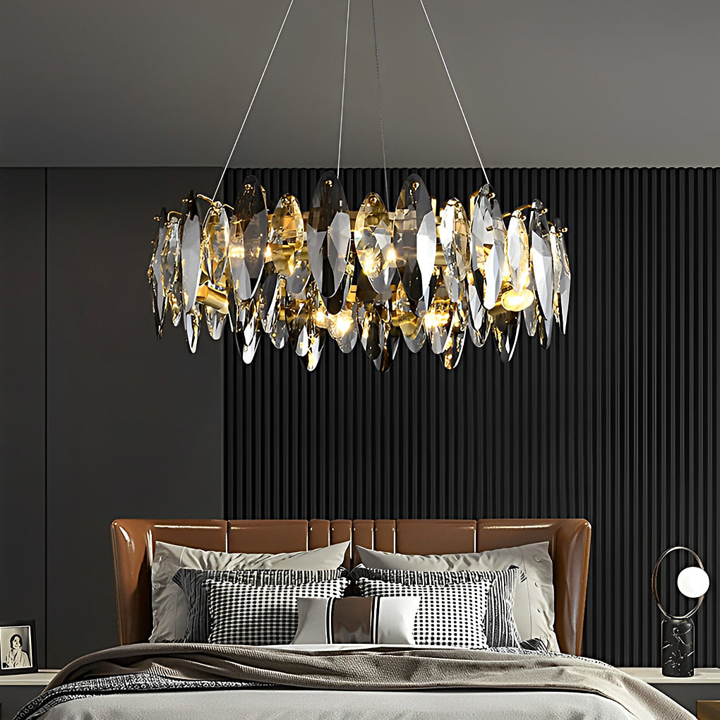 Modern Smoke Gray Round Crystal Chandelier Iron Luxury Pendant Lighting for Living and Dining Room
