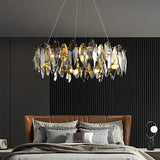 Modern Smoke Gray Round Crystal Chandelier Iron Luxury Pendant Lighting for Living and Dining Room