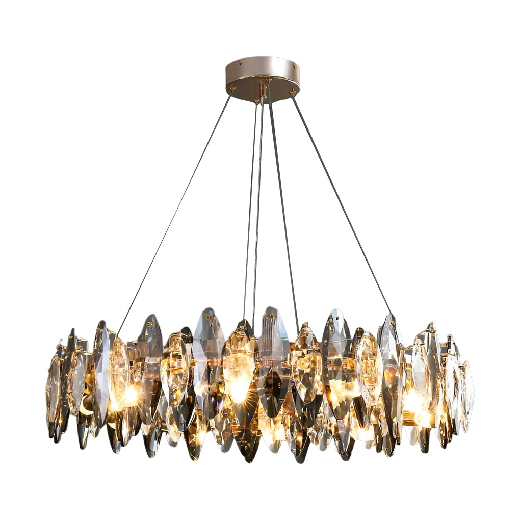 Modern Smoke Gray Round Crystal Chandelier Iron Luxury Pendant Lighting for Living and Dining Room