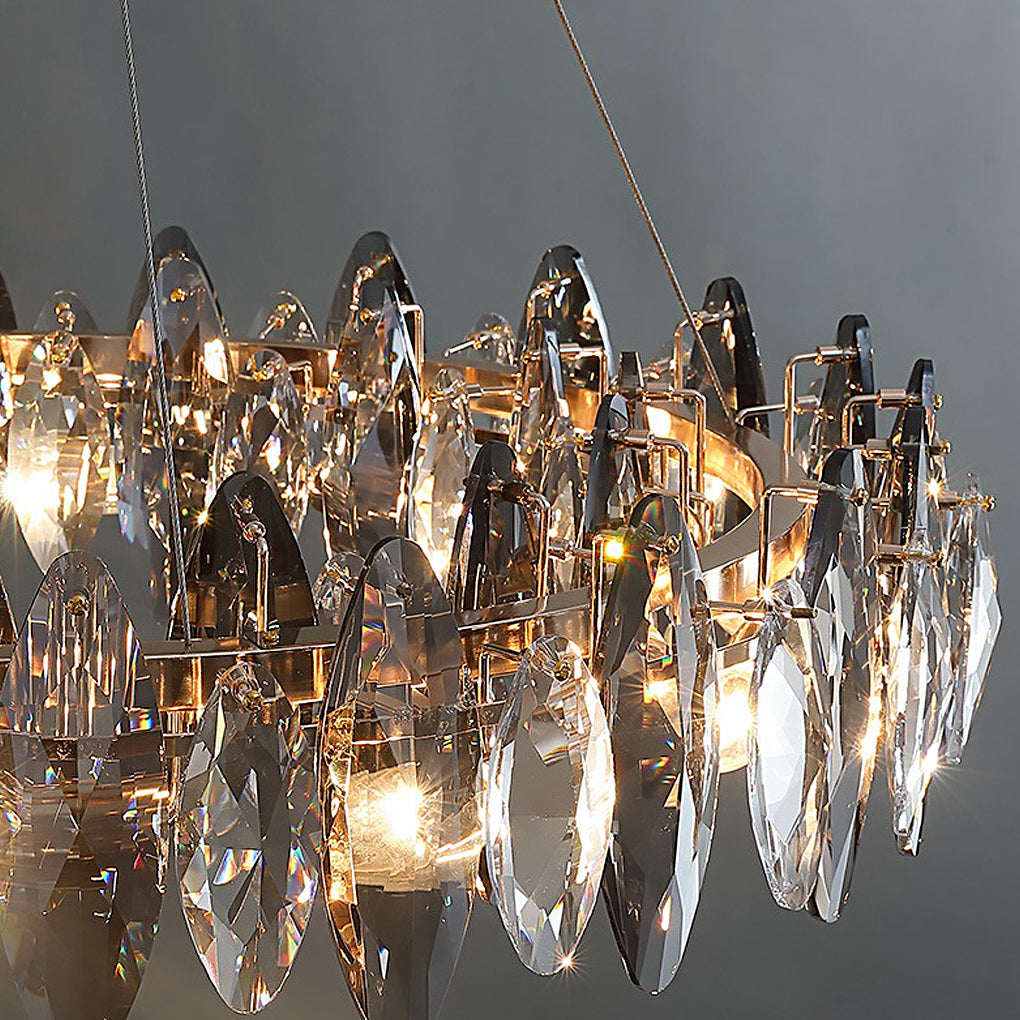 Modern Smoke Gray Round Crystal Chandelier Iron Luxury Pendant Lighting for Living and Dining Room