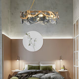 Modern Smoke Gray Round Glass Chandelier Creative Art Iron LED Pendant Light for Living Room