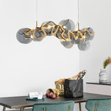 Modern Smoke Gray Round Glass Chandelier Creative Art Iron LED Pendant Light for Living Room