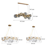 Modern Smoke Gray Round Glass Chandelier Creative Art Iron LED Pendant Light for Living Room