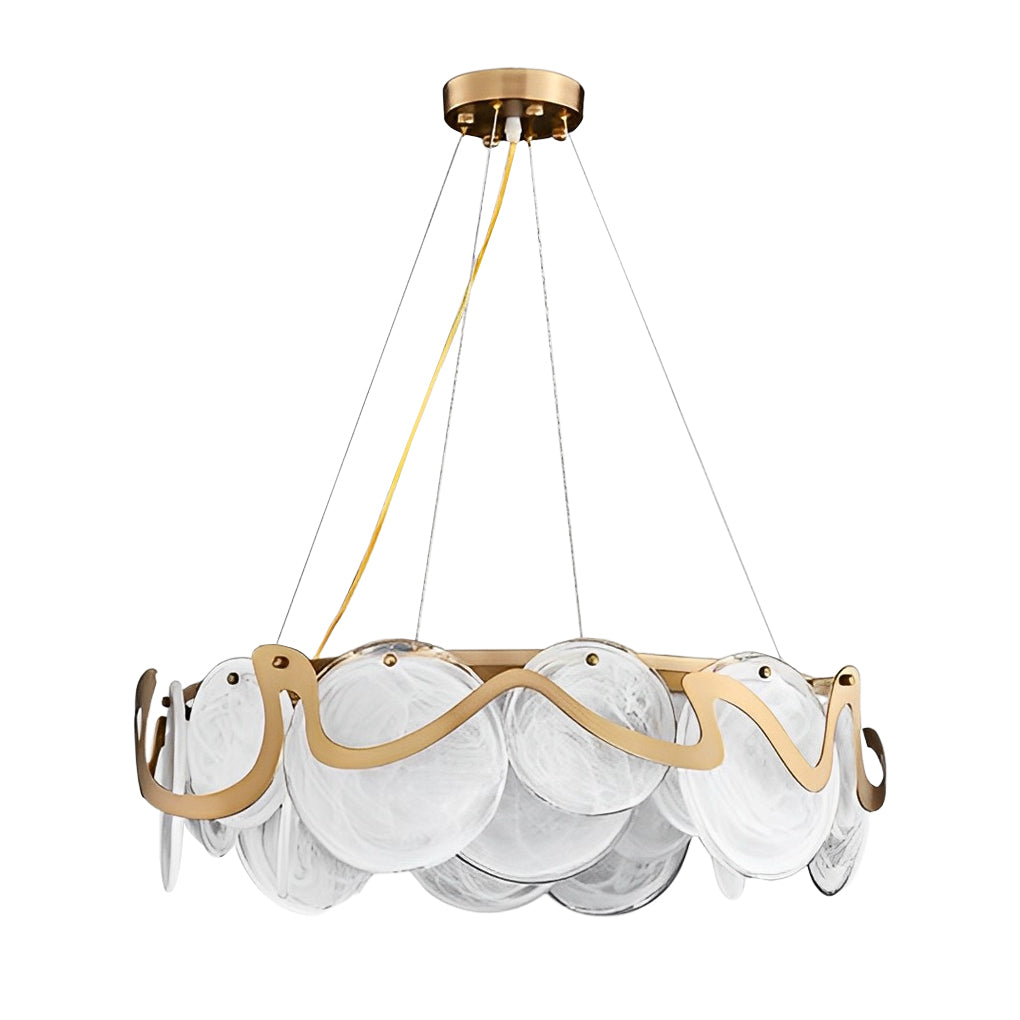 Modern Smoke Gray Round Glass Chandelier Creative Art Iron LED Pendant Light for Living Room