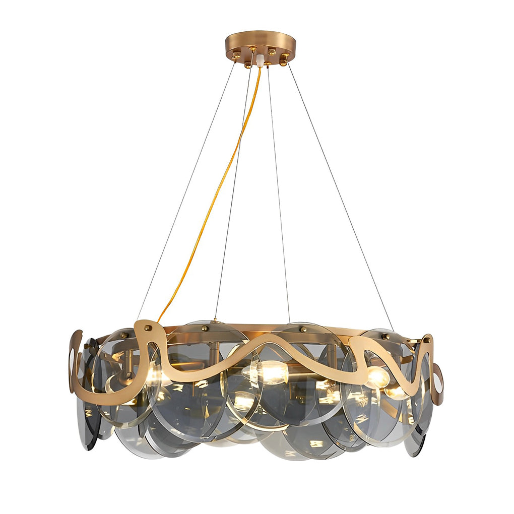 Modern Smoke Gray Round Glass Chandelier Creative Art Iron LED Pendant Light for Living Room