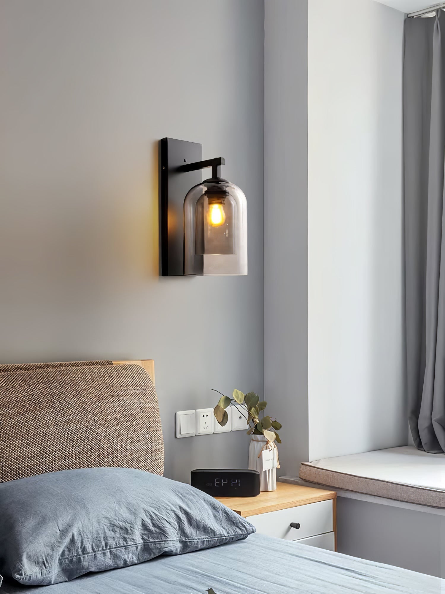 Modern Smoke Grey Amber Glass Tubular Wall Sconce Indoor Lighting Fixture