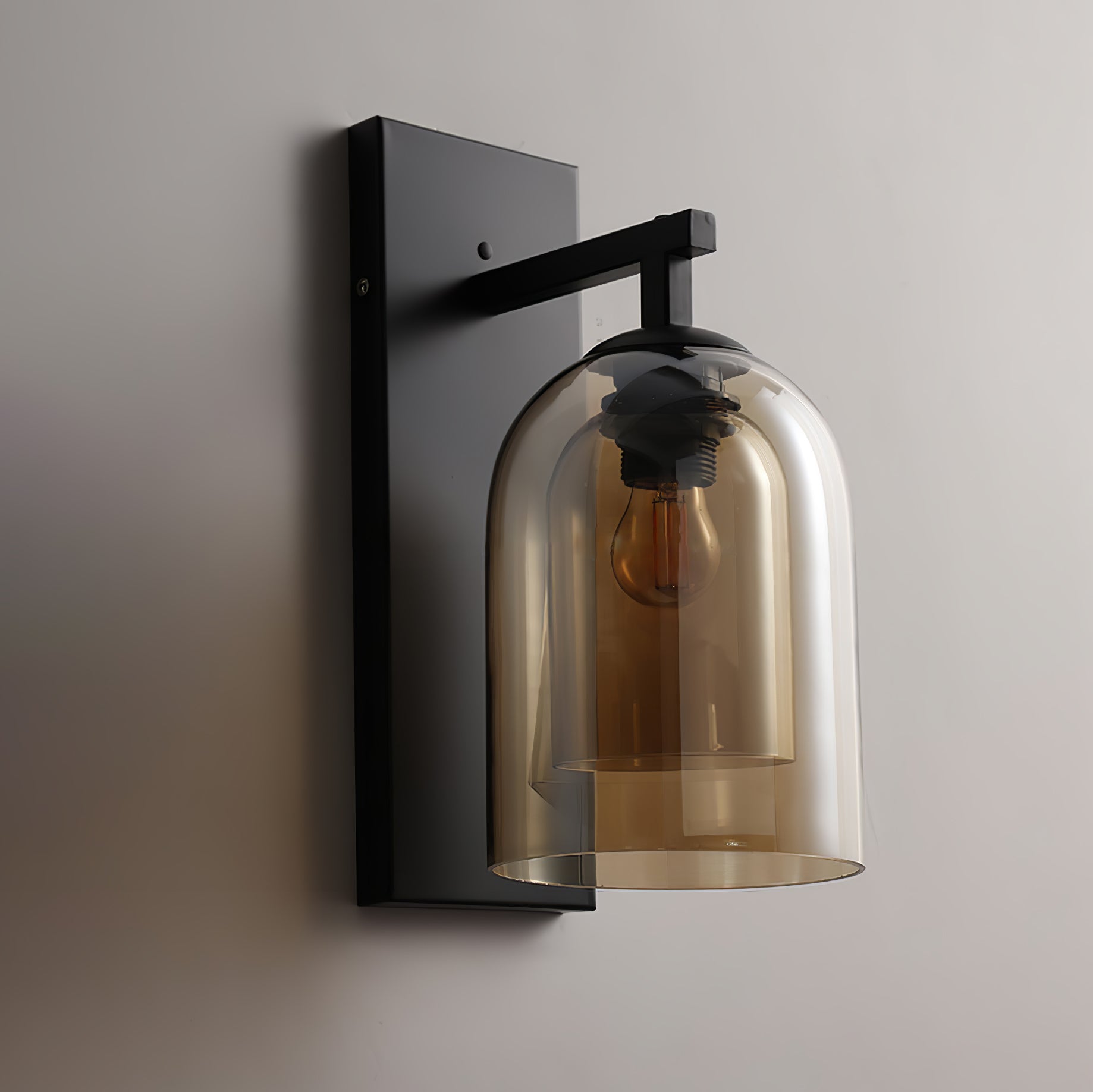 Modern Smoke Grey Amber Glass Tubular Wall Sconce Indoor Lighting Fixture