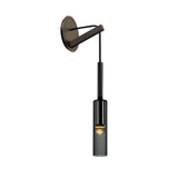 Modern Smoke Grey Glass Cylinder Wall Sconce with Copper Finish and Suspending Cord for Stairway