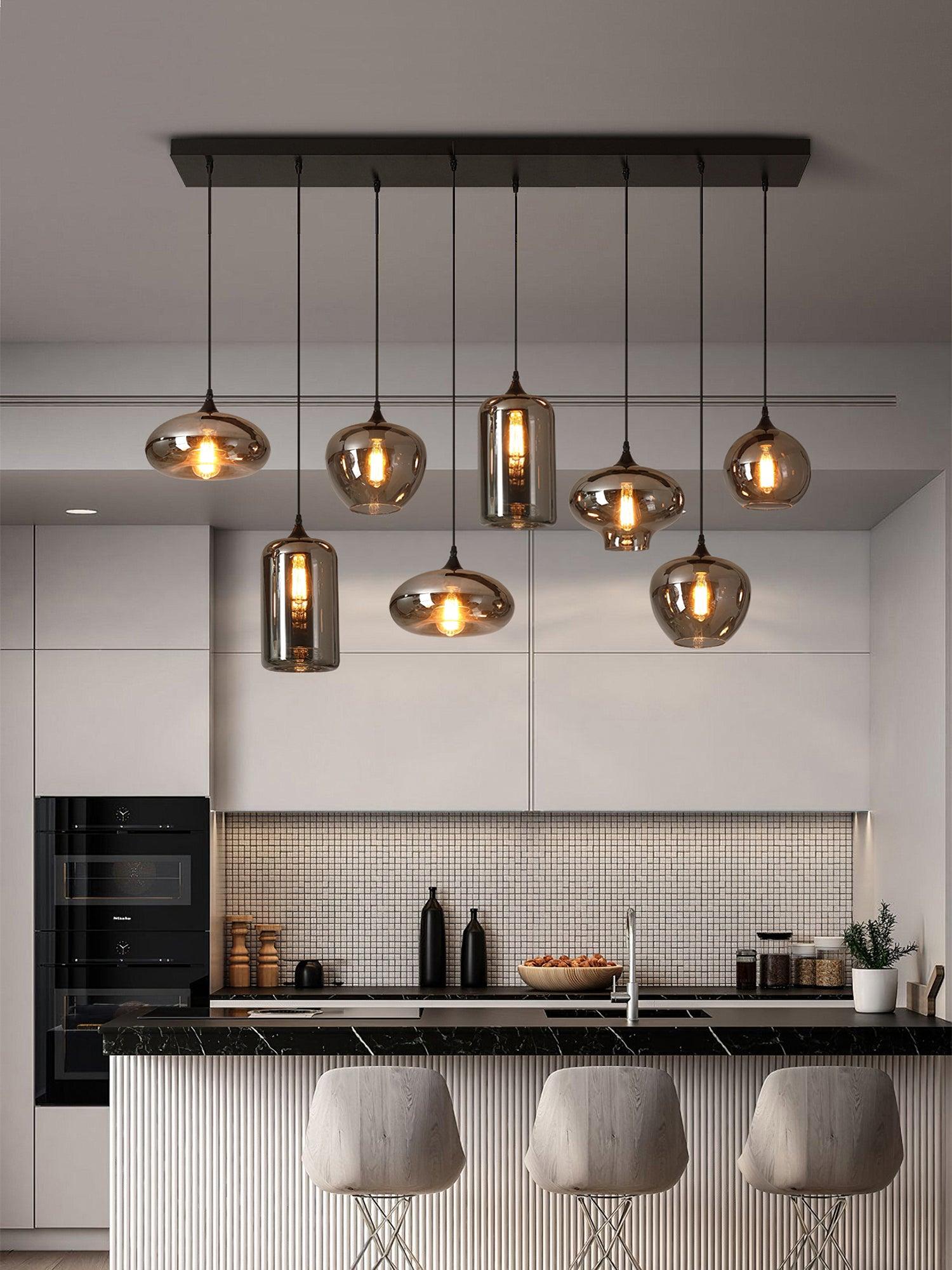 Modern Smoky Gray Bottle Glass Pendant Light Fixture for Dining Room and Kitchen