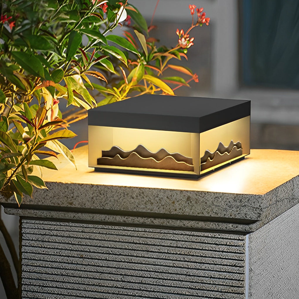 Modern Solar LED Post Cap Light Waterproof Mountain Landscape Design Outdoor Fence Lamp