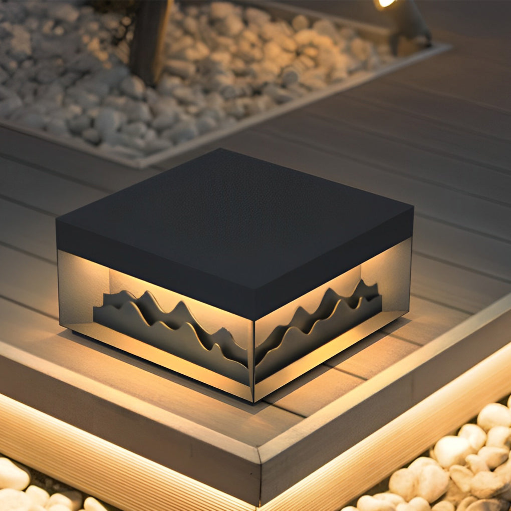 Modern Solar LED Post Cap Light Waterproof Mountain Landscape Design Outdoor Fence Lamp