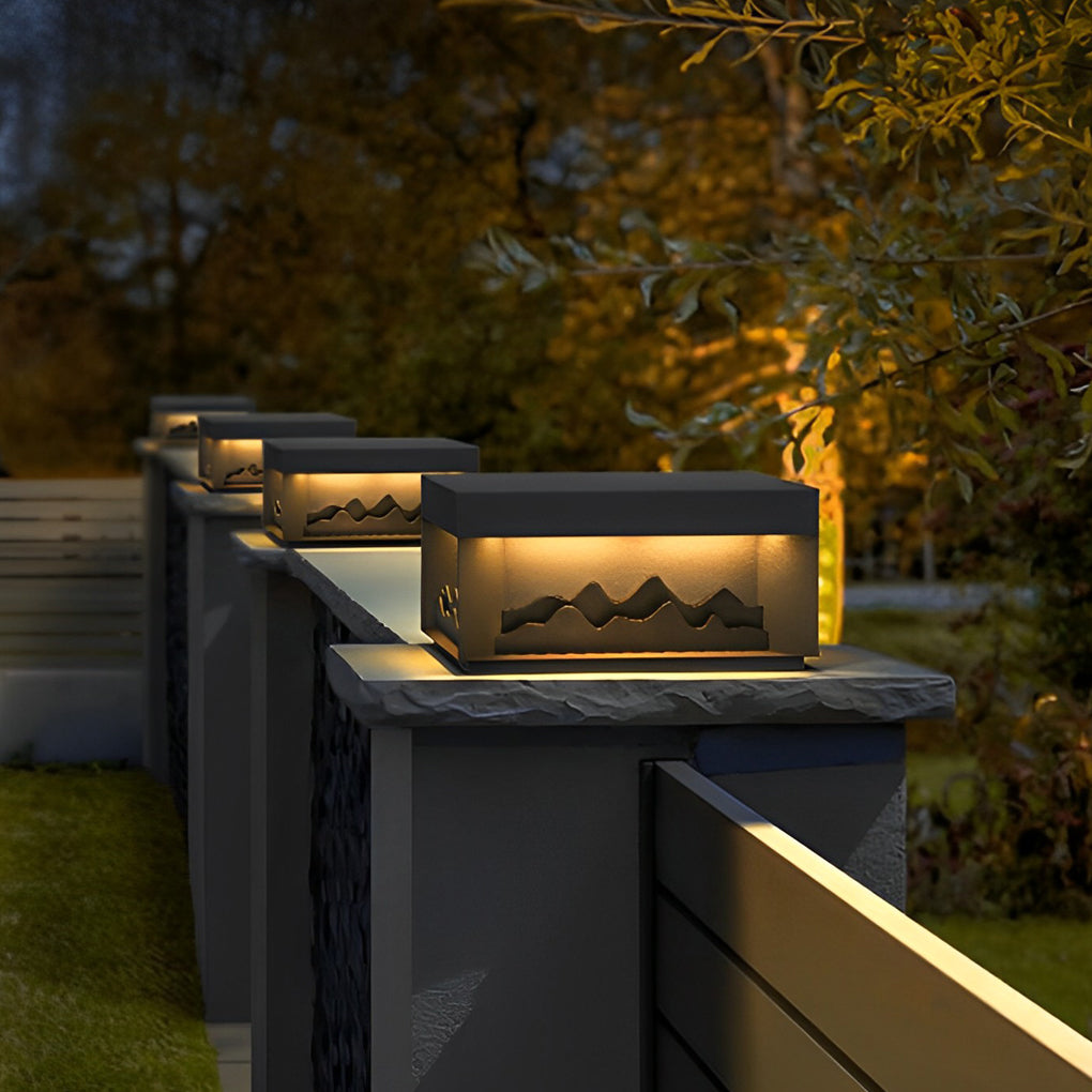 Modern Solar LED Post Cap Light Waterproof Mountain Landscape Design Outdoor Fence Lamp