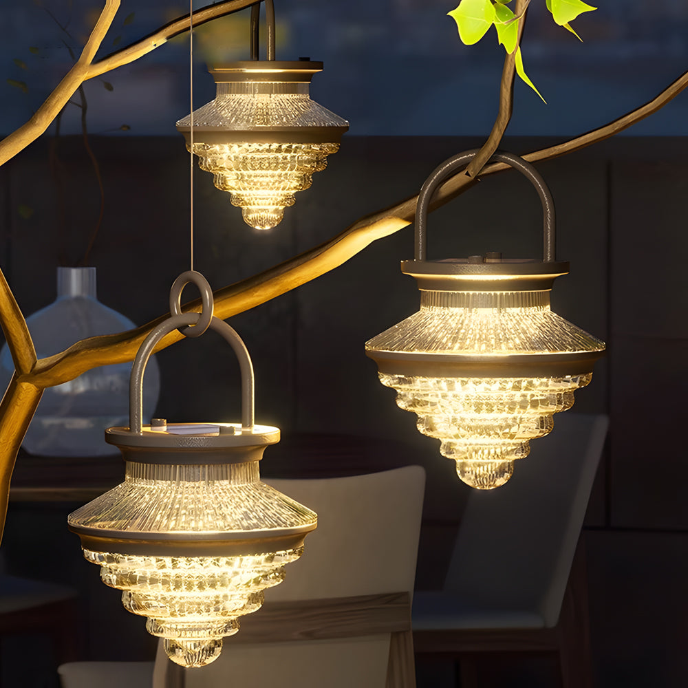 Modern Solar Outdoor Lantern Portable Waterproof LED Light with USB Charging and 3 Color Modes