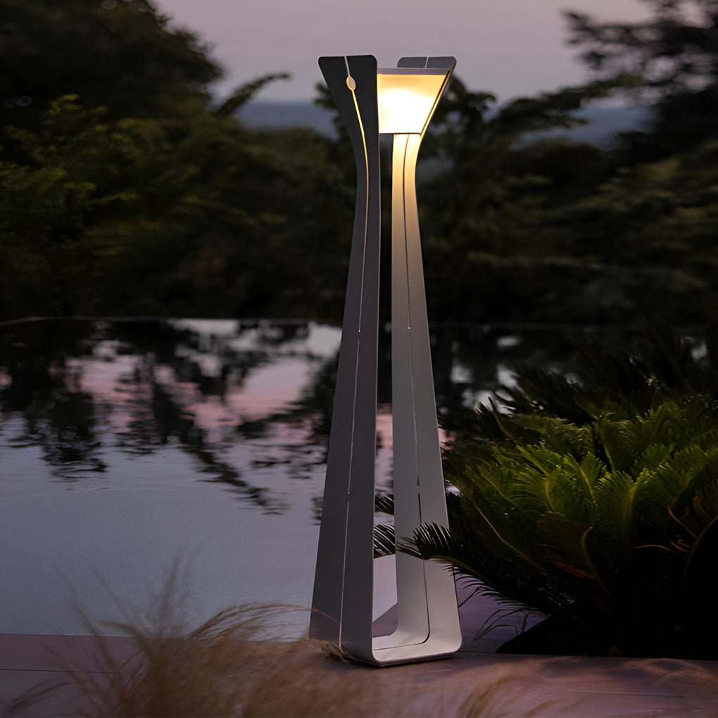 Modern Solar Outdoor Pathway Lights Waterproof Stainless Steel LED Landscape Garden Bollard Lamp