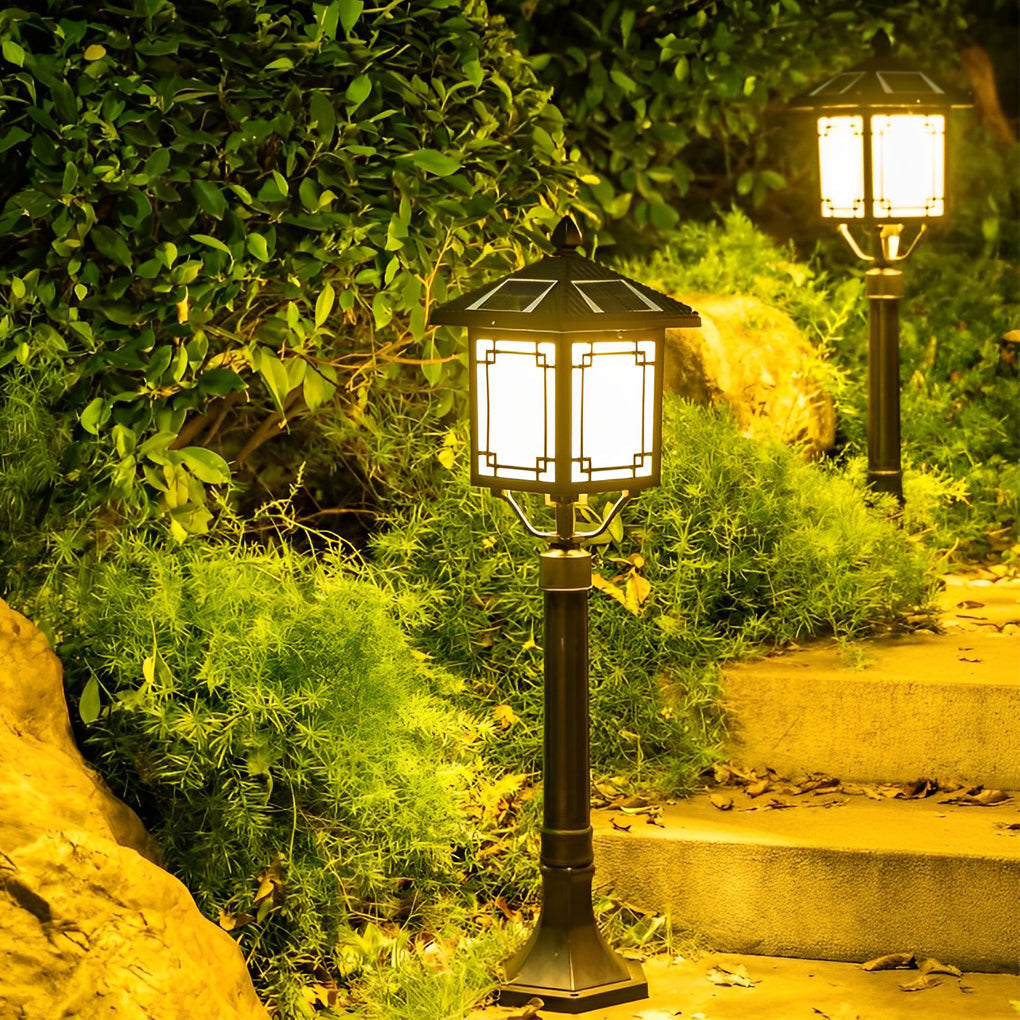 Modern Solar Outdoor Post Light with 3 Step Dimming Waterproof LED Garden Landscape Lamp