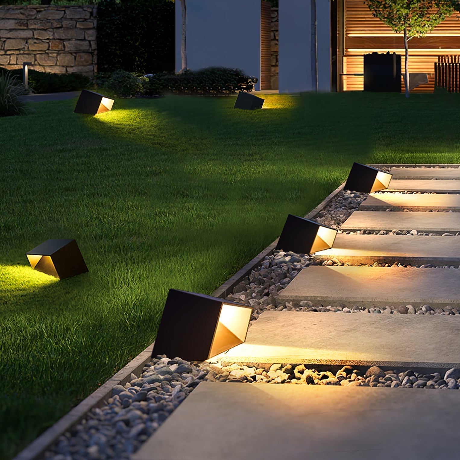 Modern Solar Powered Cube Garden Light Waterproof Outdoor Patio LED Lamp