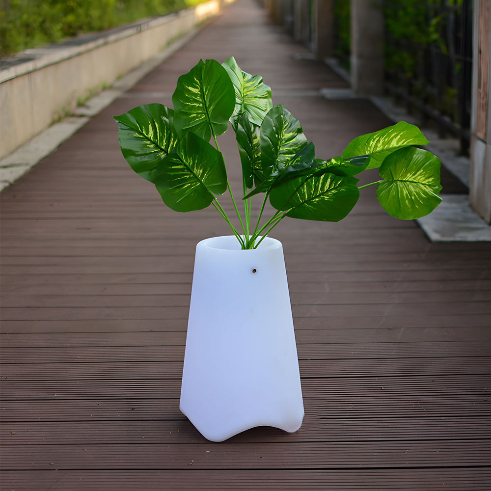 Modern Solar Powered LED Lighted Planter Pot Waterproof Frosted White Glowing Outdoor Decor