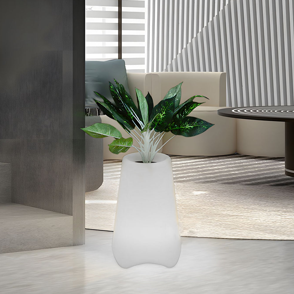 Modern Solar Powered LED Lighted Planter Pot Waterproof Frosted White Glowing Outdoor Decor