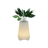 Modern Solar Powered LED Lighted Planter Pot Waterproof Frosted White Glowing Outdoor Decor