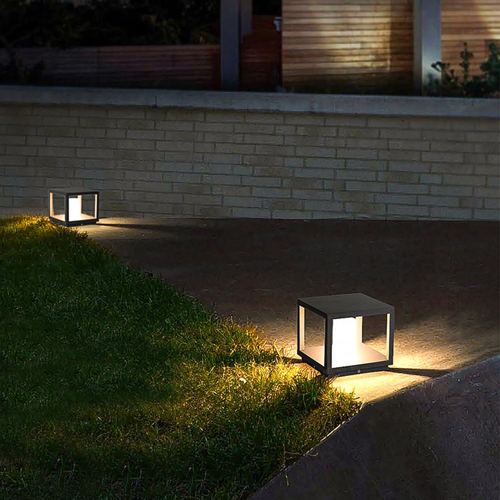 Modern Solar Powered LED Outdoor Post Lights Waterproof Aluminum Pillar Lamp for Garden Path
