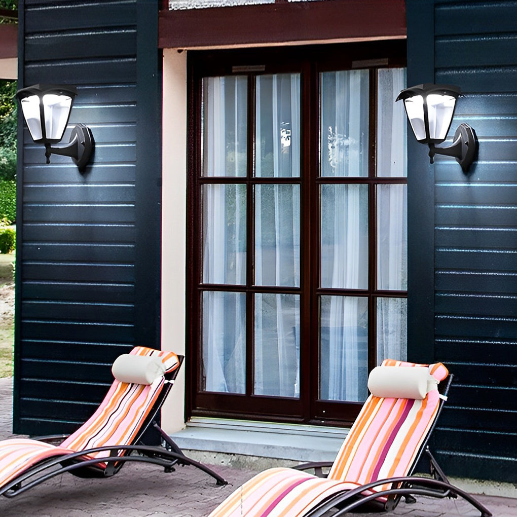 Modern Solar Powered LED Outdoor Wall Sconce Black Aluminum Porch Light with Dual Color Modes