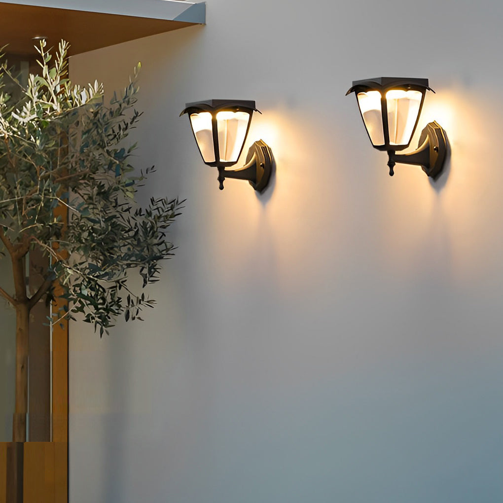 Modern Solar Powered LED Outdoor Wall Sconce Black Aluminum Porch Light with Dual Color Modes