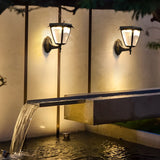 Modern Solar Powered LED Outdoor Wall Sconce Black Aluminum Porch Light with Dual Color Modes