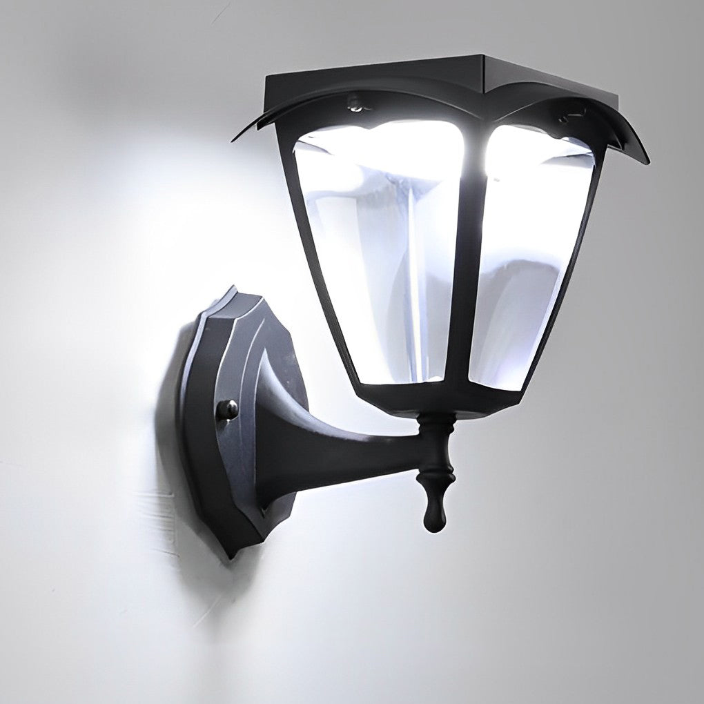 Modern Solar Powered LED Outdoor Wall Sconce Black Aluminum Porch Light with Dual Color Modes