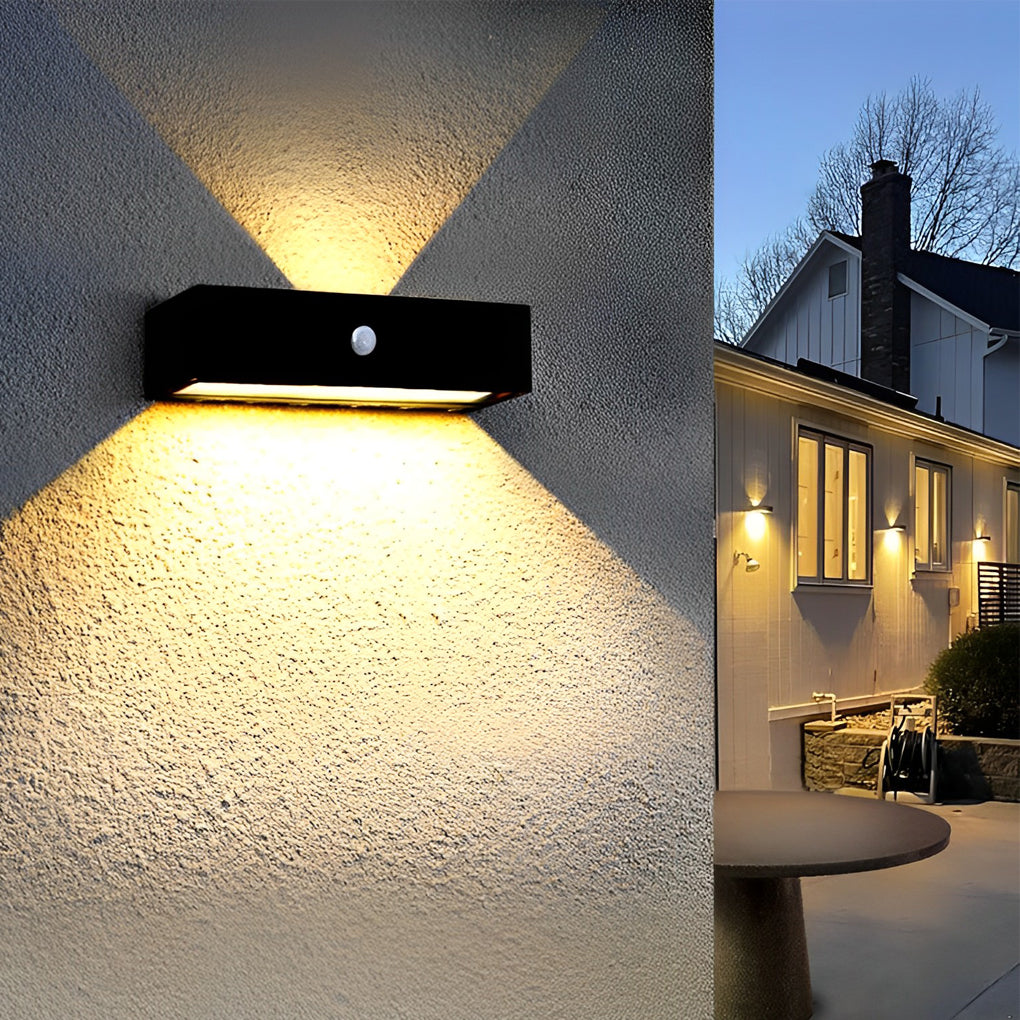 Modern Solar Powered Motion Sensor Wall Sconce Waterproof Outdoor Up and Down LED Security Light