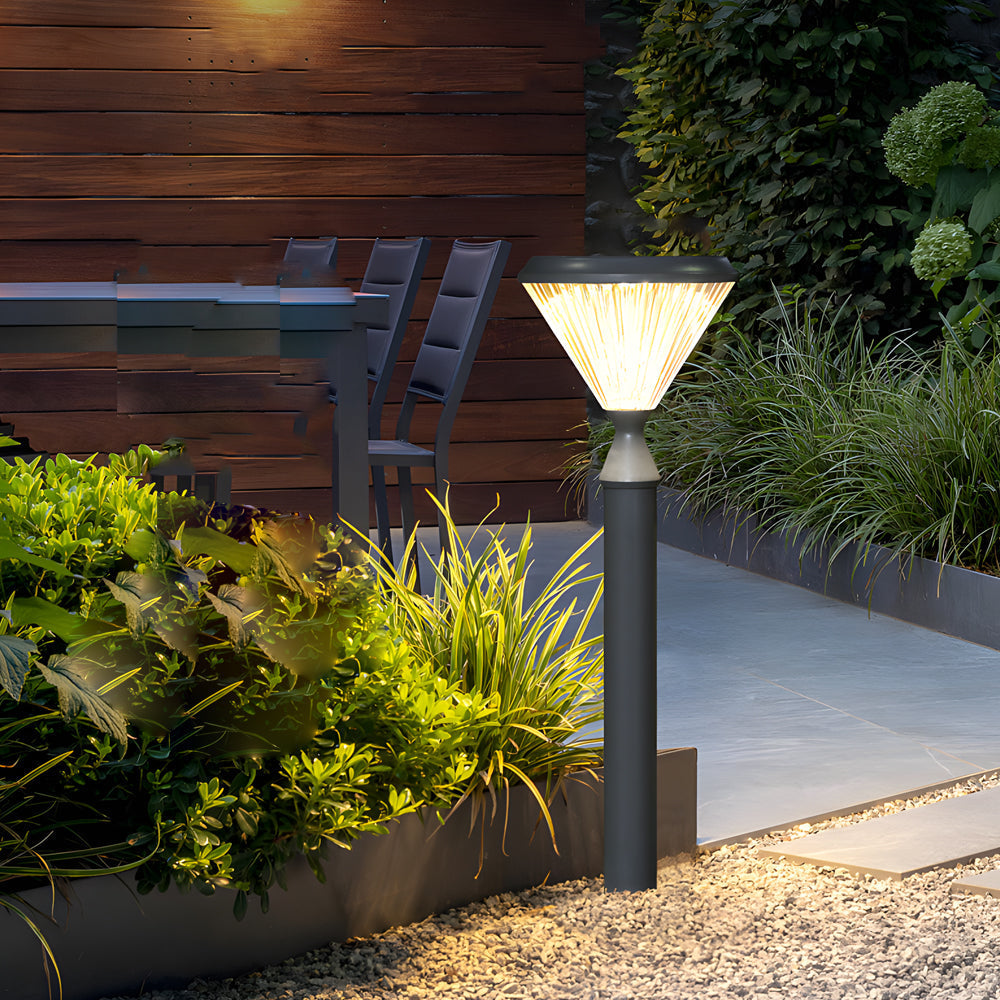Modern Solar Powered Outdoor Bollard Path Light Waterproof Black Aluminum Garden Landscape Lamp
