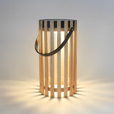 Modern Solar Powered Outdoor Floor Lamp Waterproof LED Wood Lantern for Garden and Patio