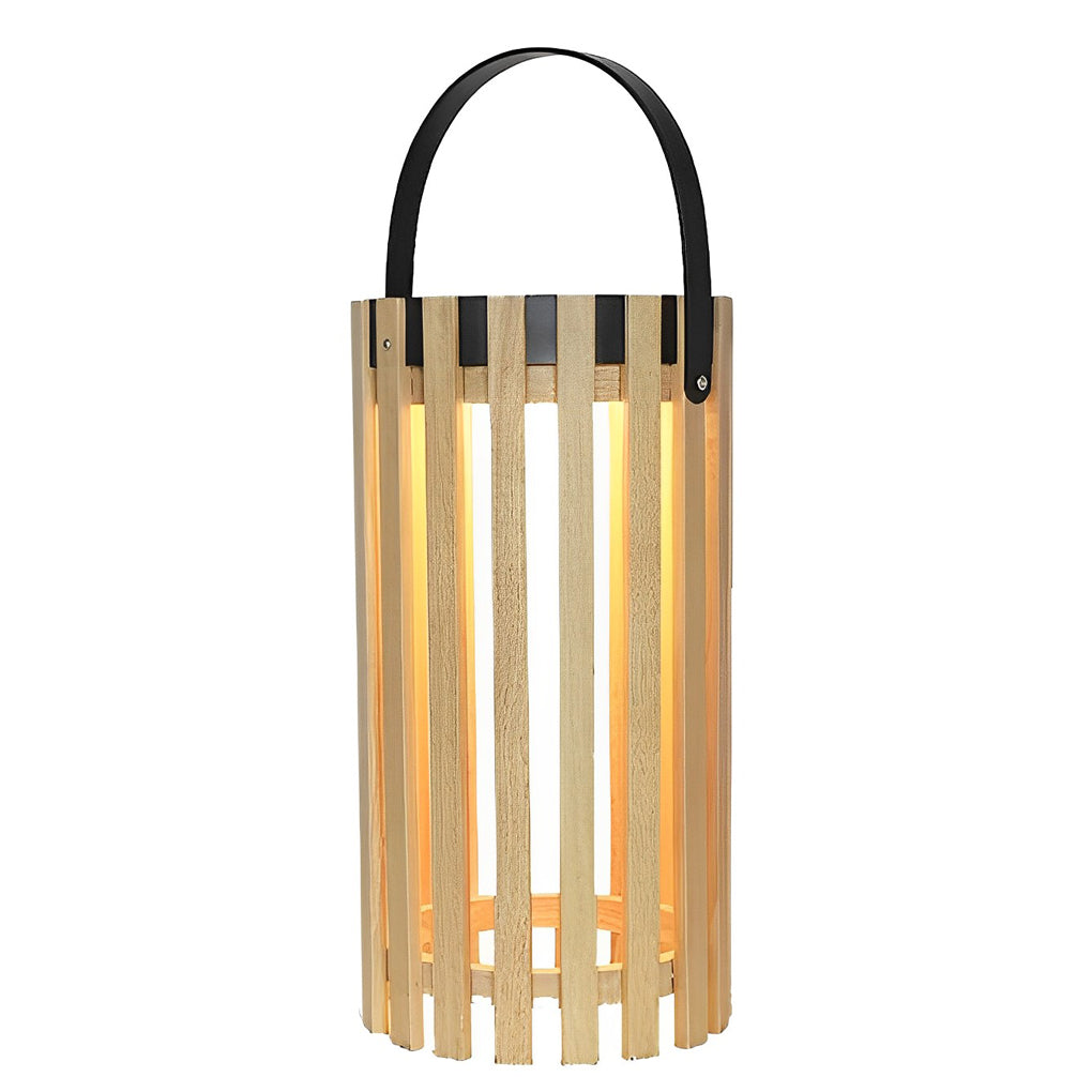 Modern Solar Powered Outdoor Floor Lamp Waterproof LED Wood Lantern for Garden and Patio