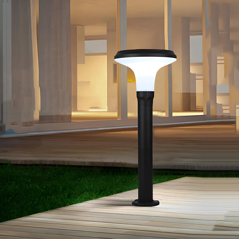 Modern Solar Powered Outdoor LED Bollard Path Light Waterproof Aluminum Garden Walkway Lamp in Black