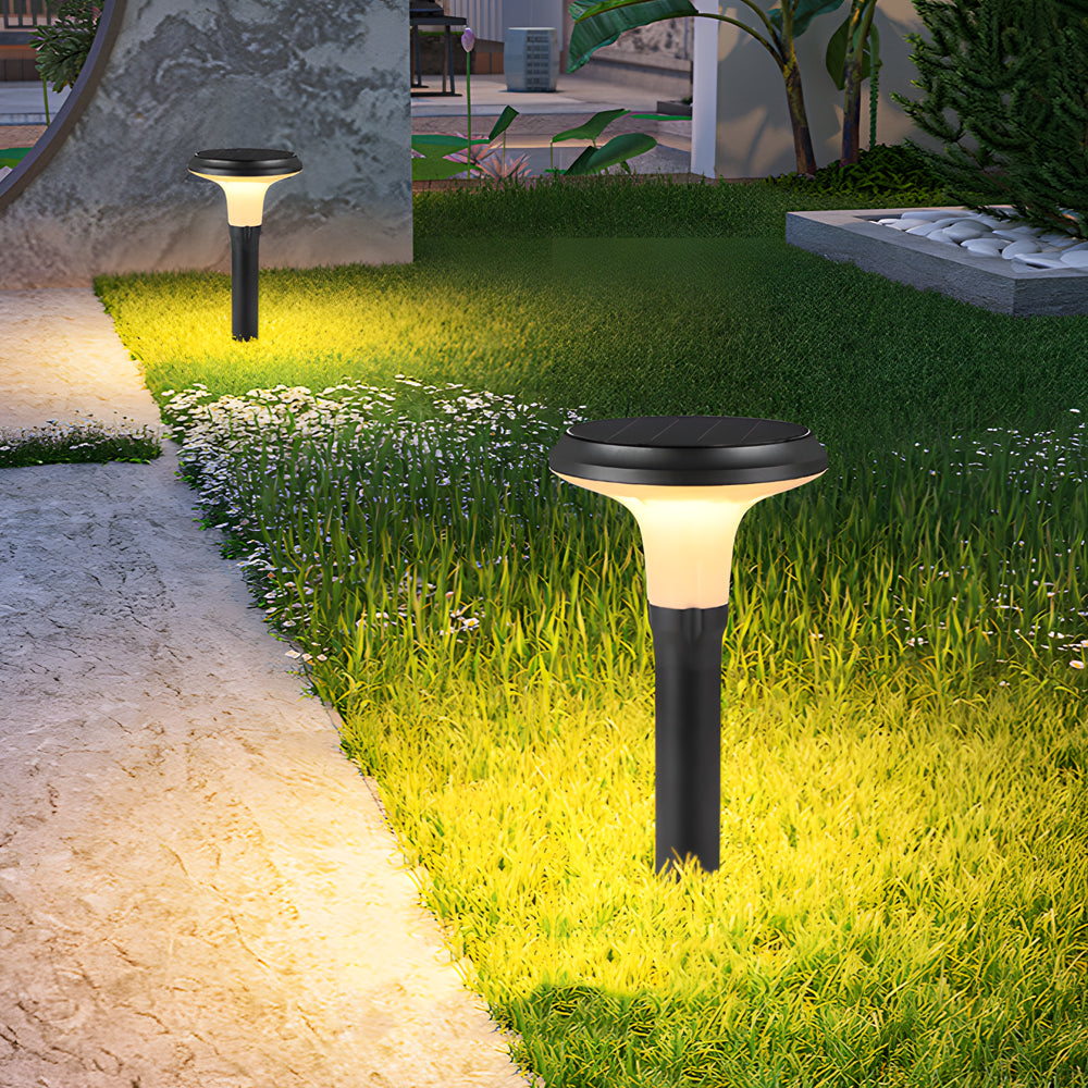 Modern Solar Powered Outdoor LED Bollard Path Light Waterproof Aluminum Garden Walkway Lamp in Black
