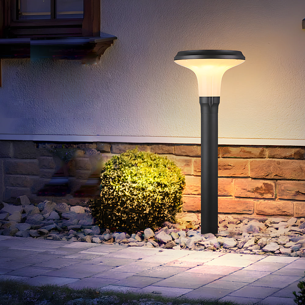 Modern Solar Powered Outdoor LED Bollard Path Light Waterproof Aluminum Garden Walkway Lamp in Black
