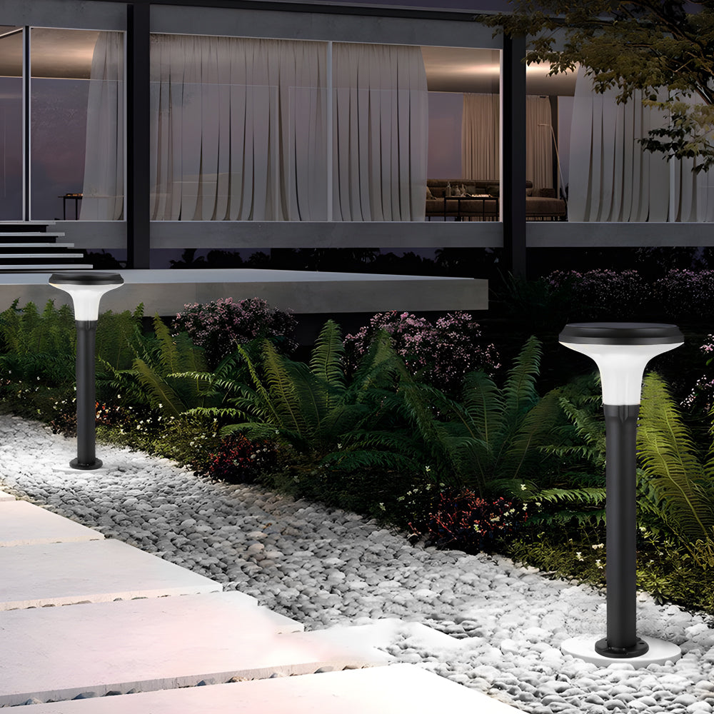 Modern Solar Powered Outdoor LED Bollard Path Light Waterproof Aluminum Garden Walkway Lamp in Black