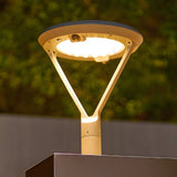 Modern Solar Powered Outdoor Pillar Light Round Gray Aluminum Dual Motion Sensor LED Post Lamp