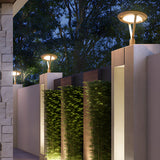 Modern Solar Powered Outdoor Pillar Light Round Gray Aluminum Dual Motion Sensor LED Post Lamp