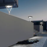 Modern Solar Powered Outdoor Pillar Light Round Gray Aluminum Dual Motion Sensor LED Post Lamp