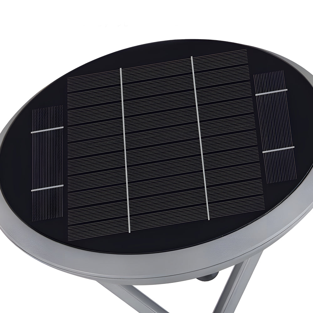 Modern Solar Powered Outdoor Pillar Light Round Gray Aluminum Dual Motion Sensor LED Post Lamp