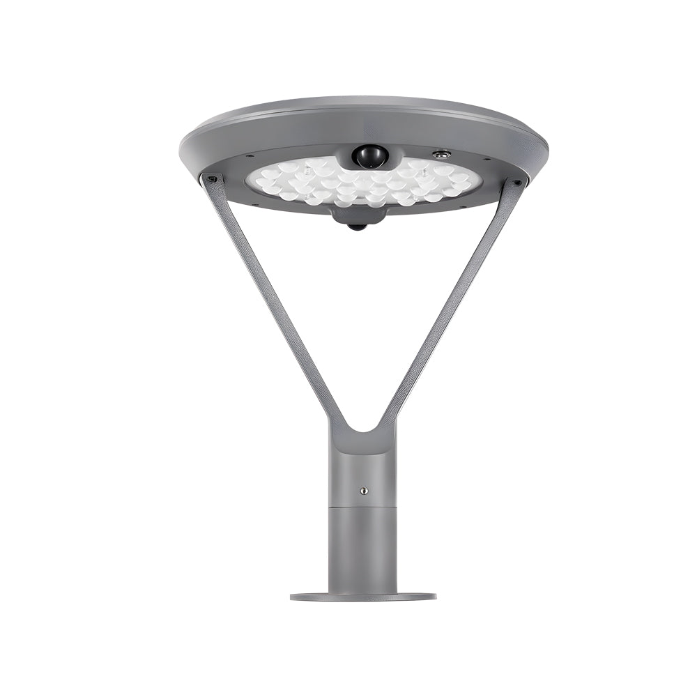 Modern Solar Powered Outdoor Pillar Light Round Gray Aluminum Dual Motion Sensor LED Post Lamp