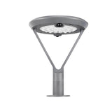 Modern Solar Powered Outdoor Pillar Light Round Gray Aluminum Dual Motion Sensor LED Post Lamp