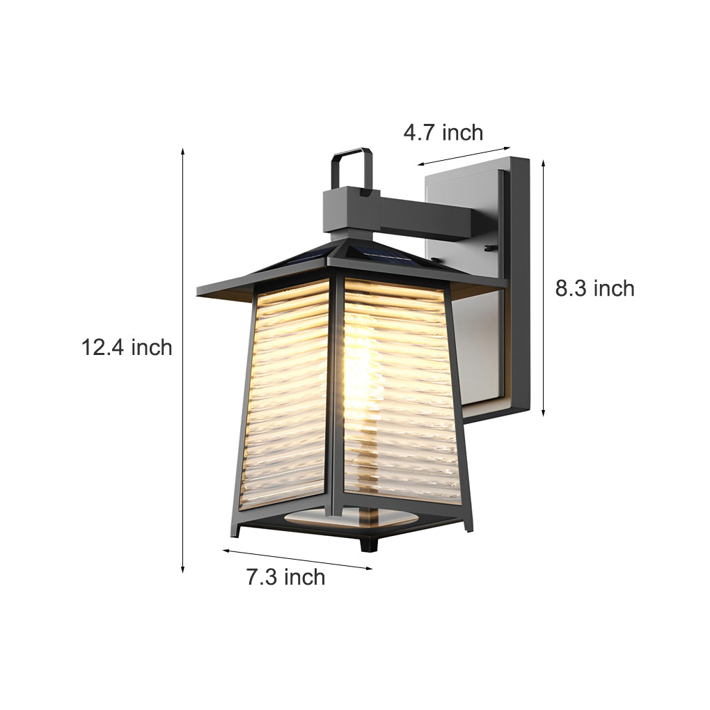 Modern Solar Powered Outdoor Wall Sconce Waterproof Black Aluminum Exterior Garden Light