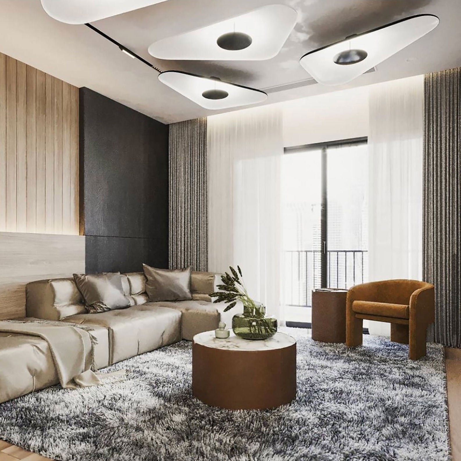 Modern Soleil Noir LED Pendant Light Slender Aerial Design Ceiling Hanging Lamp