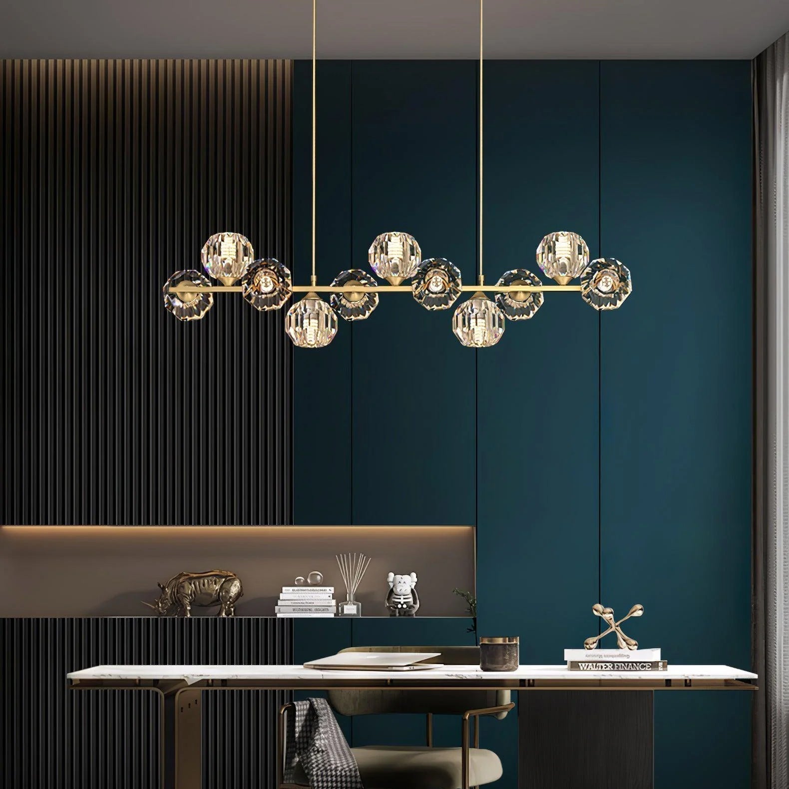 Modern Solid Brass Branch Chandelier with K9 Glass Crystal Ball Pendants for Living Room