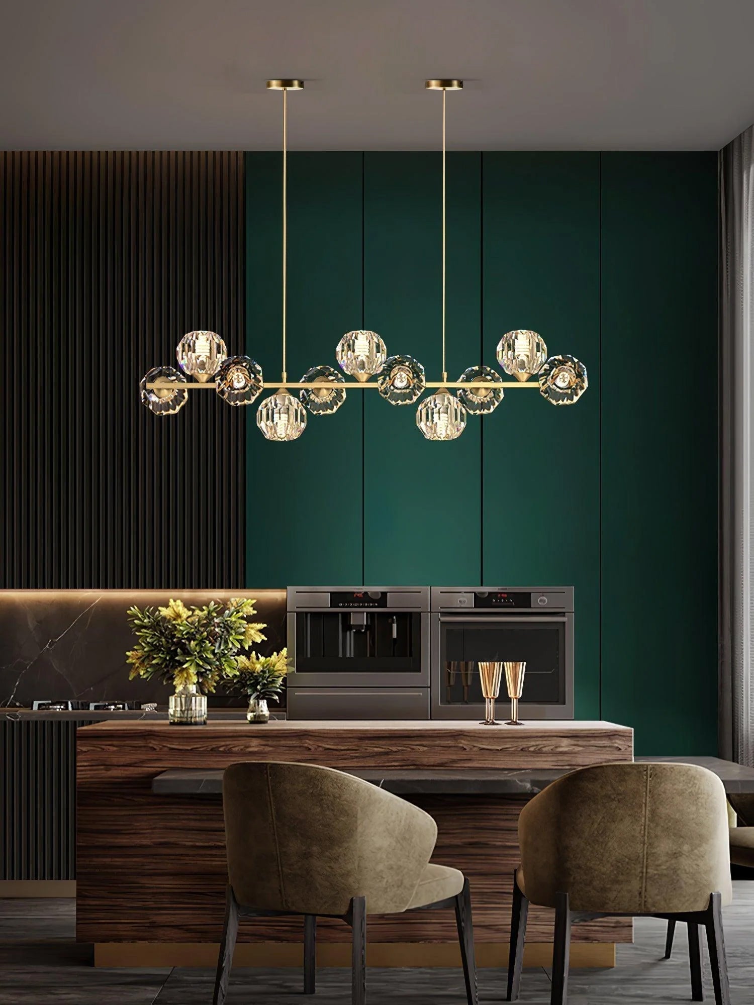 Modern Solid Brass Branch Chandelier with K9 Glass Crystal Ball Pendants for Living Room
